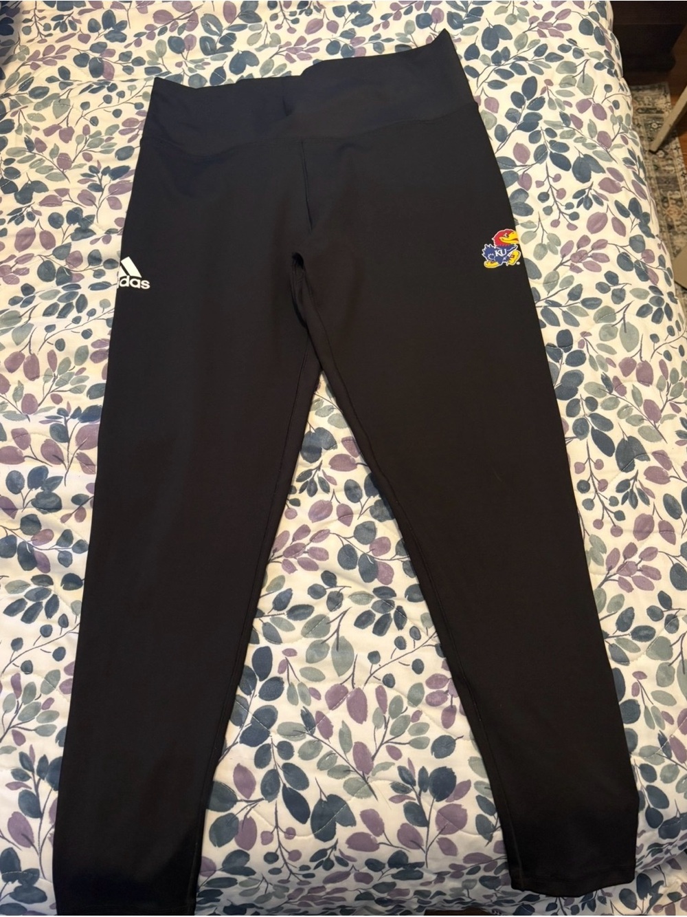 adidas Black High-Rise Jeggings with Colorful Jayhawk Patch